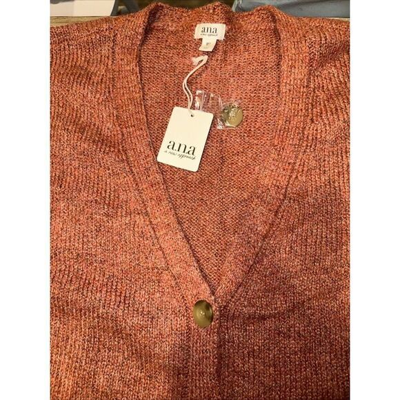 A.N.A. Womens Rust Tweed Marled Cable Knit V-Neck Sweater. Size MT(Med Tall) 9 - Picture 4 of 8